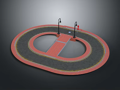 Circular Road Pavement Design With Central Square Street Lamps And Fire Hydrant 3d model