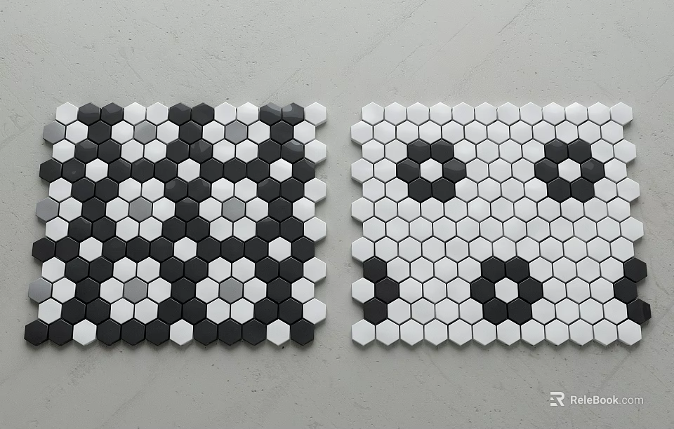 Modern Floor Design With Hexagonal Mosaic Tiles In Black White Gray Patterns 3d model 