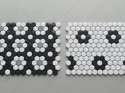 Modern Floor Design With Hexagonal Mosaic Tiles In Black White Gray Patterns 3d model