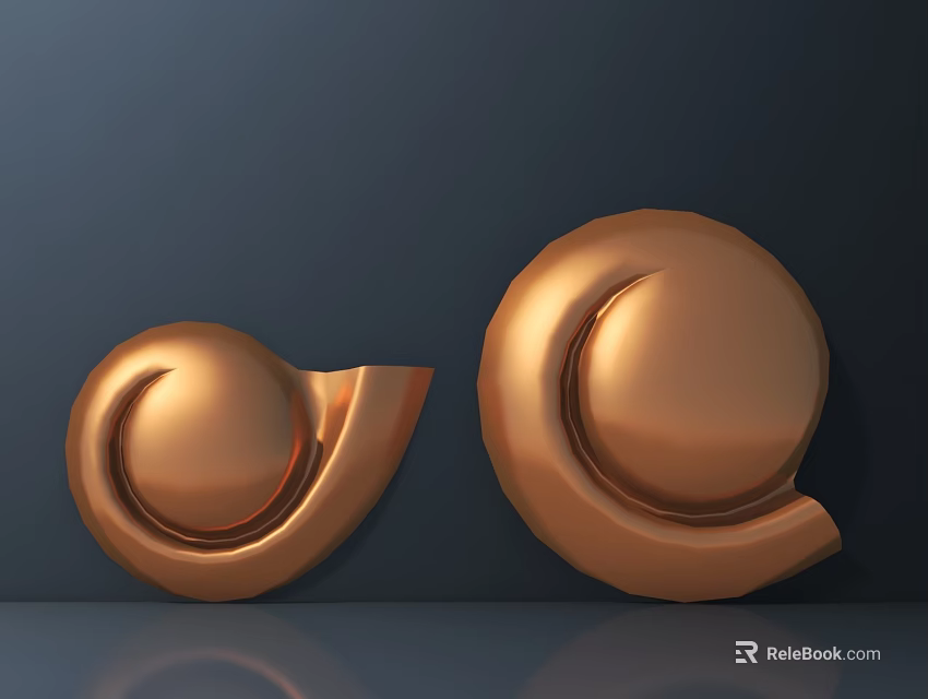 Copper Spiral Carved Decorative Ornaments In Two Sizes On Dark Background 3d model 