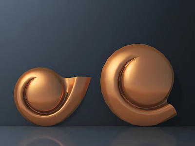 Copper Spiral Carved Decorative Ornaments In Two Sizes On Dark Background 3d model