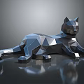 Geometric Cat Sculpture With Metallic Finish And Polygonal Design