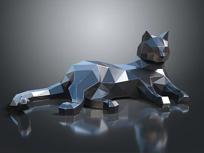 Geometric Cat Sculpture With Metallic Finish And Polygonal Design 3d model