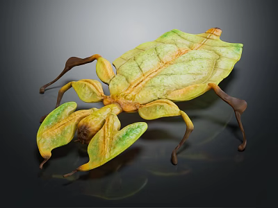 Leaf Mimicry Reptile With Green Yellow Coloration And Leaf Shaped Body Structures 3d model