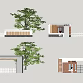 Modern Entrance Gate Design With White Fence Tree Brick Wall And Wooden Accents