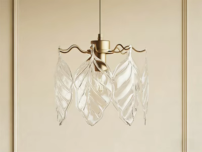 Elegant Brass Chandelier With Leaf Shaped Transparent Glass Decorations For Interior 3d model