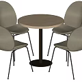 Modern Round Light Colored Table With Four Gray Chairs Metal Legs Set 3d model