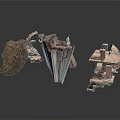 Three Different Traditional Stone Sculpture Carvings With Architectural Structures And Decorative Patterns