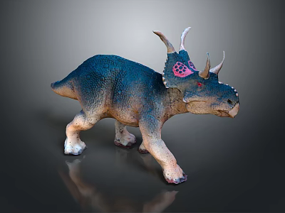 Realistic Triceratops Model With Blue Body Red Eyes And Textured Skin 3d model