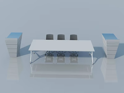 White Conference Table With Black Chairs And Cabinets Featuring Flat Panel Doors 3d model