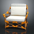 Modern Leisure Chair With White Cushion Orange Woven Frame And Brown Wooden Details