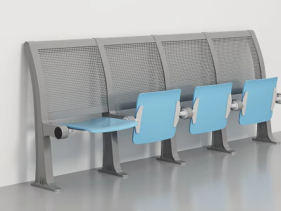 Modern Metal Public Chair With Gray Mesh Backrest And Blue Seats 3d model