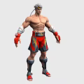 Muscular Shirtless Man In Red Shorts With Wrist Wraps And Knee Pads