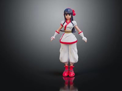 Anime Character in Red White Outfit with Dark Blue Hair Red Hairpiece and Red Shoes 3d model