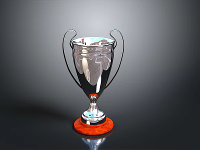 Shiny Silver Trophy With Dual Handles And Red Base For 3d model
