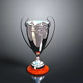 Shiny Silver Trophy With Dual Handles And Red Base For