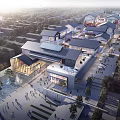 Bustling Commercial Street With Traditional Modern Architecture Lush Greenery Open Plazas And Pedestrians