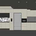 Modern Kitchen Interior Design With White Black Cabinets Marble Textured Backsplash Silver Fridge Built-in Oven