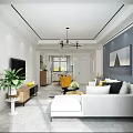 Modern Minimalist Living Dining Room Interior With White Brick Wall TV And Wooden Stand