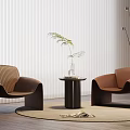 Casual Sofa Set With Two Brown Armchairs Small Side Table Plant Magazine And Round Rug