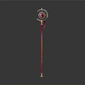 Elegant Ornate Scepter Weapon With Red Gemstone And Golden Accents