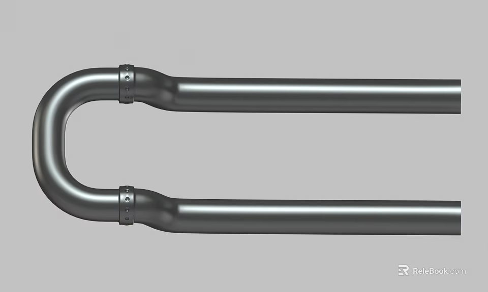 Industrial Metal U Shaped Parallel Pipes With Structural Connectors Components 3d model