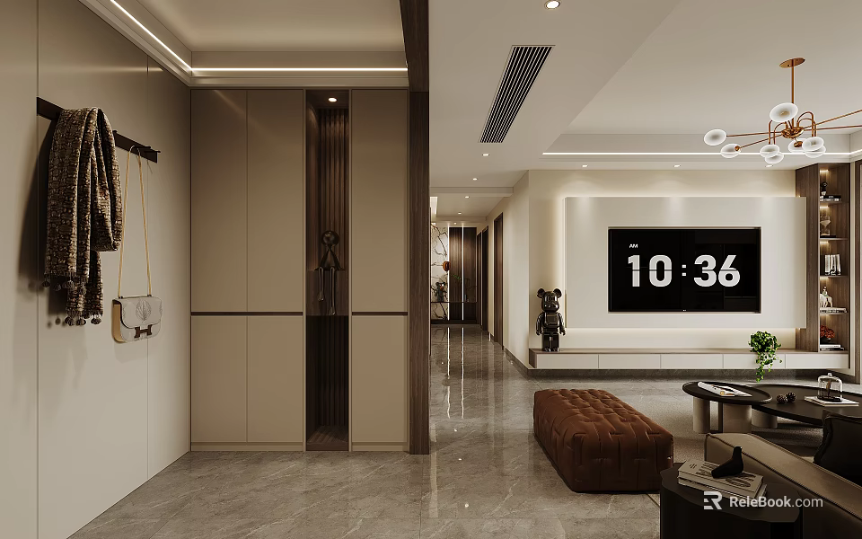 Modern Foyer Hallway Interior Design With Coat Hangers And Cabinets 3d model 
