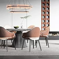 Modern Restaurant Interior With Round Dining Table Brown Chairs And Circular Pendant Lights