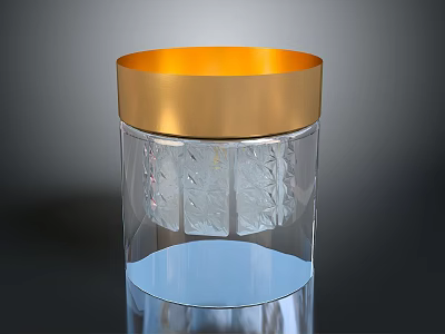 Transparent Glass Container With Golden Lid Diamond Patterned Surface And Modern Design 3d model