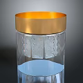 Transparent Glass Container With Golden Lid Diamond Patterned Surface And Modern Design