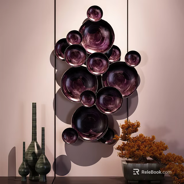 Cluster of Purple Circular Plates Wall Decor For Modern Home Interior 3d model 