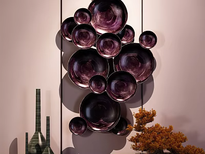 Cluster of Purple Circular Plates Wall Decor For Modern Home Interior 3d model