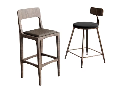 Modern Bar Stools Featuring Wooden Frame Unique Backrest And Upholstered Seat 3d model