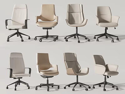 Multiple Modern Office Chairs In Neutral Tones With Black Bases And Wheels 3d model