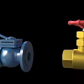 Blue Ball Valve And Gold Globe Valve With Red Handle Industrial Fittings