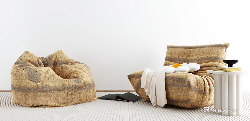 Two Textured Brown Fabric Single Sofas With White Blanket And Black Notebook 3d model 