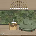 Green Single Seater Sofa With Soft Cushions By Lush Plant Wall And Gold Side Table