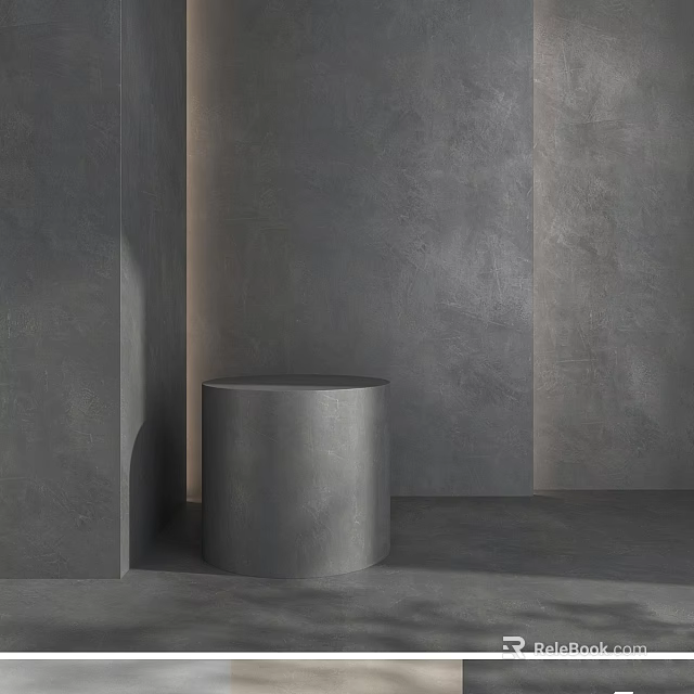 Sleek Gray Cylindrical Component With Concrete Texture Against Interior Wall Surface 3d model 