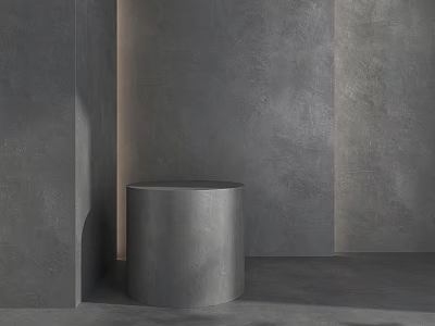 Sleek Gray Cylindrical Component With Concrete Texture Against Interior Wall Surface 3d model