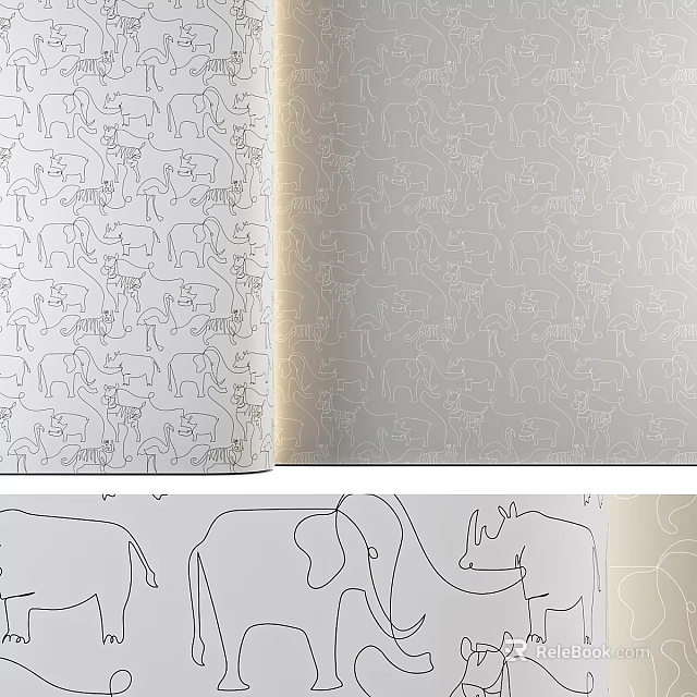 Animal Outline Patterns With Repeating Line Designs And Elephant Rhino Silhouettes 3d model 