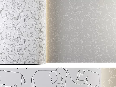 Animal Outline Patterns With Repeating Line Designs And Elephant Rhino Silhouettes 3d model