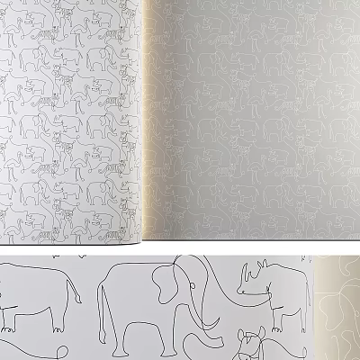 Animal Outline Patterns With Repeating Line Designs And Elephant Rhino Silhouettes 3d model
