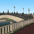 Garden Landscape Design With Arch Bridge Water Railing And Lampposts