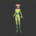 Futuristic Astronaut Character In Yellow Blue Suit With Helmet And Alien Creature In Space Setting