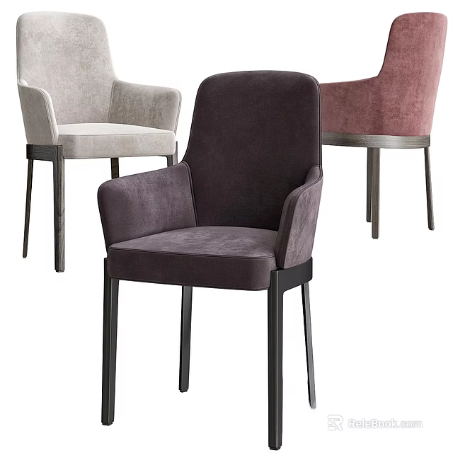 Modern Accent Chairs in Different Colors with Armrests Upholstered Fabric and Metal Legs 3d model 