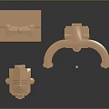 Copper Architectural Models with Various Shapes Multi story Building Curved Structure Square Base on Reflective Background