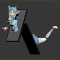 Kids Cartoon Girl With Blue Hair And Blue White Outfit Interacting With Tablet Screens