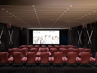 Cinema Auditorium Interior With Rows Of Red Seats Large Screen And Modern Lighting 3d model