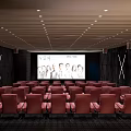 Cinema Auditorium Interior With Rows Of Red Seats Large Screen And Modern Lighting