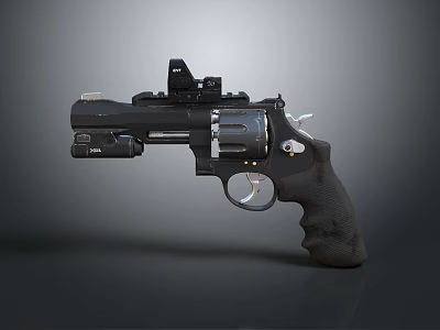 Black Revolver with Mounted Scope and Tactical Light in Modern Firearm Design 3d model